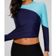 VG Women Long Sleeve Aqua Navy Blue Rash Guard with UV Sun Protection for Water Sports [WS] Online Sale