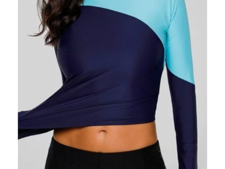 VG Women Long Sleeve Aqua Navy Blue Rash Guard with UV Sun Protection for Water Sports [WS] Online Sale